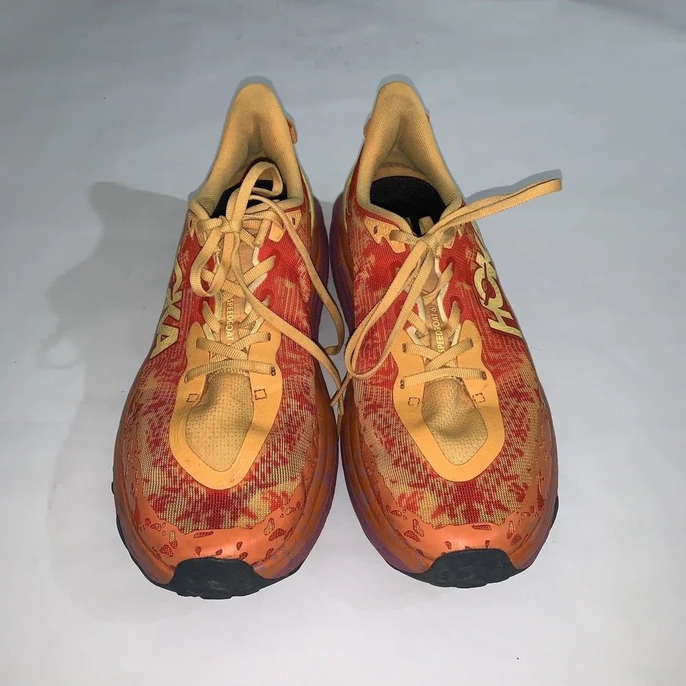 Hoka One One Speedgoat 4 Shoes Mens Size 12 Orange Camo Trail Running Vibram